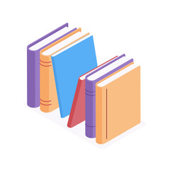 Wall Mural - Stack of standing books in isometric vector illustration isolated on white background.