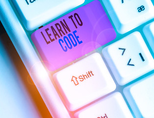 text sign showing learn to code. business photo text learn to write software be a computer programme