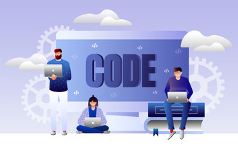 Programmers at work concept banner