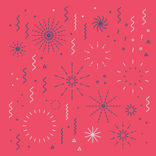 Fireworks Editable Line Art With Stars