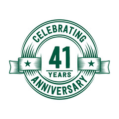 41 years logo design template. 41st anniversary vector and illustration.