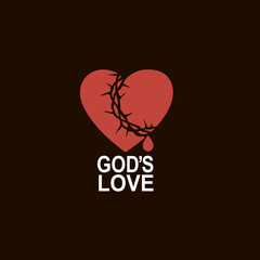 Sticker - heart and crown of thorns icon isolated on black background