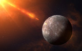 Fototapeta Kosmos - Planet Mercury, nebula and Sunlight.
