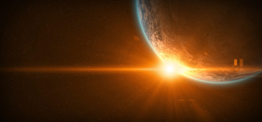 Wall Mural - planet earth and bright sun.