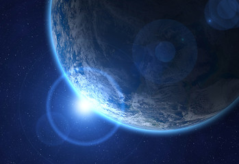 Wall Mural - blue planet earth and rising sun.