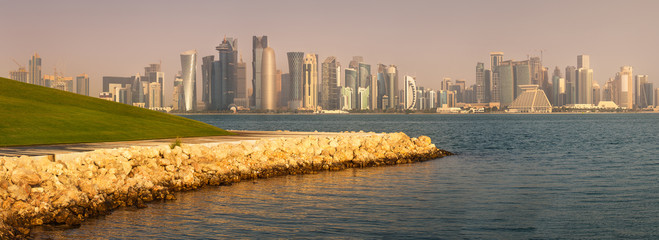 Wall Mural - Skyline of West Bay and stony bank Doha, Qatar