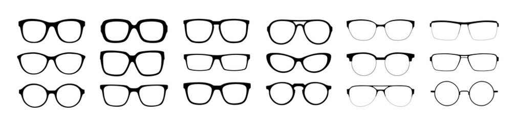 a set of glasses isolated. vector glasses model icons. sunglasses, glasses, isolated on white backgr