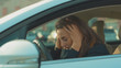 © america_stock - Young woman sitting in car with headache feeling sick vehicle influenza health illness flu medical sickness problem business infection stress disease medicine exhausted headache slow motion