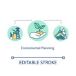 Environmental planning concept icon. Sustainable development idea thin line illustration. Eco friendly industry and manufacturing. Vector isolated outline RGB color drawing. Editable stroke