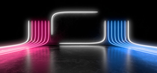 Wall Mural - Beautiful composition of colored neon lights on a black background. 3d rendering image.