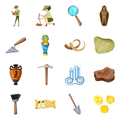 Vector illustration of archaeology and historical sign. Collection of archaeology and excavation vector icon for stock.