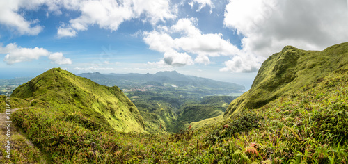 Cuadros en Lienzo Mount Pelee green volcano hillside panorama, Martinique, French overseas depart