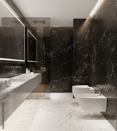 Cuadros en Lienzo Minimal modern masculine black marble bathroom