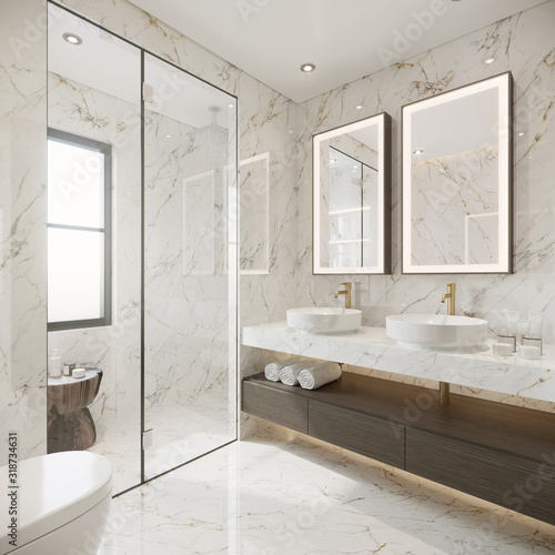 Fotomural Modern bathroom with white marble and double sink