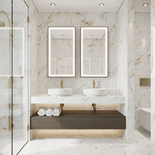 Modern Bathroom With White Marble And Double Sink