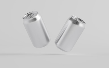 12 oz. / 350ml Aluminium Can Mockup - Two Floating Cans.  3D Illustration