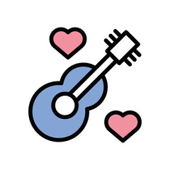 Sticker - happy valentines day guitar with hearts