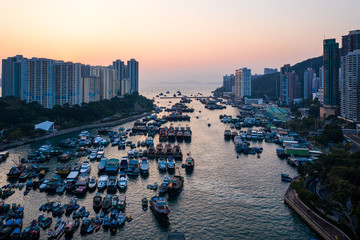 Sticker - Aerial view of Aberdeen Typhoon Shelters and Ap Lei Chau, Hong Kong