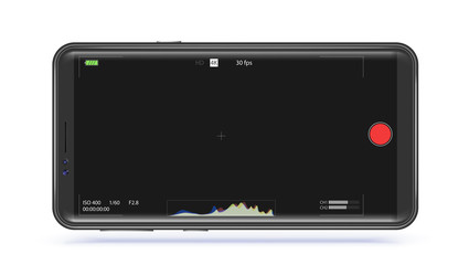 Smartphone interface with digital camera viewfinder. Video screen of camera. Interface with point of focus, battery indicator, histogram, time code and sound level. Vector Illustration, EPS10