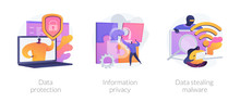 Database Security Software. Cyber Crime, Computer System Hacking Malware. Data Protection, Information Privacy, Data Stealing Metaphors. Vector Isolated Concept Metaphor Illustrations