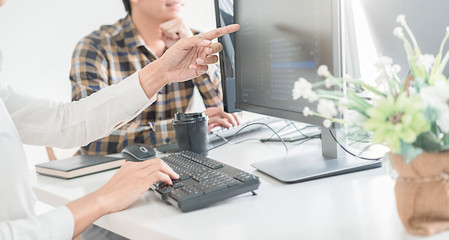 Wall Mural - programmer working in a software development and coding technologies. website design.technology conc