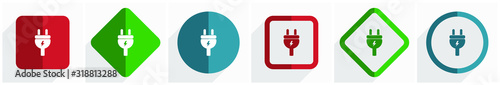 Fotomural Eletricity, energy, power, plug icon set, flat design vector illustration in 6 o