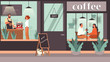 © inspiring.team - People having lunch in cafe. Female and male characters drink coffee