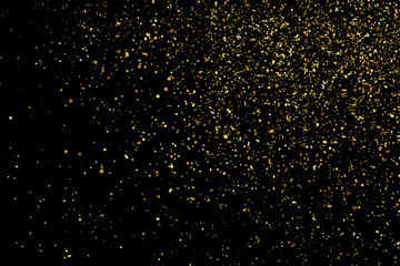 Gold Glitter Texture Isolated On Black. Amber Particles Color. Celebratory Background. Golden Explosion Of Confetti. Design Element. Digitally Generated Image. Vector Illustration, Eps 10.