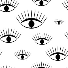 Wall Mural -  Seamless pattern: all-seeing eye in black on a white background. vector. illustration