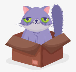 Sticker - cute cat face sad in box domestic cartoon animal, pets