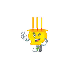 Poster - cartoon mascot design of chinese gold incense with two fingers