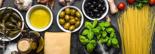Cuadros en Lienzo Mediterranean food ingredients or italian diet background