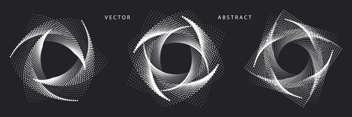 Wall Mural - set of monochrome geometric dotted graphic elements on dark background. abstract vector symbols.
