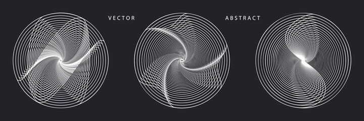 Wall Mural - set of monochrome futuristic graphic elements on dark background. abstract vector symbols.