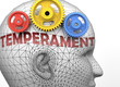 Temperament and human mind - pictured as word Temperament inside a head to symbolize relation between Temperament and the human psyche, 3d illustration