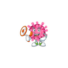 Sticker - Cool cartoon character of corona virus holding a megaphone