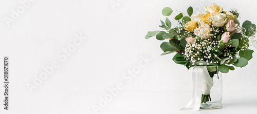Fotomural Flower composition, wedding bouquet with ribbon, boutonniere