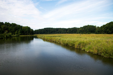 Wall Mural - landscape with river and blue sky