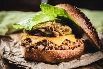 Freshly prepared sloppy joe sandwich with cheese