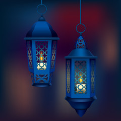 Canvas Print - Realistic Detailed 3d Ramadan Oriental Lamps Set. Vector