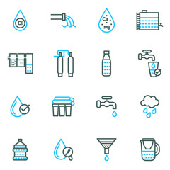 Sticker - Water Treatment Sign Thin Line Icon Set. Vector