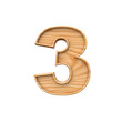 Wooden number 3 symbol. 3D Rendering