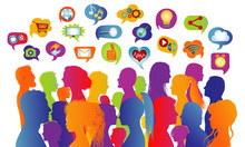 Connecting Group Of Multiethnic People Who Socialize Communicate And Share Information. Communication And Sharing. Crowd That Speaks. Social Media Network. Virtual Contacts. Speech Bubble