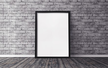 White Poster On Floor With Blank Frame Mockup For You Design. Layout Mockup.