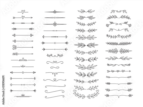 Cuadros en Lienzo Cute Hand drawn flower ornament text dividers, arrows and laurel design elements