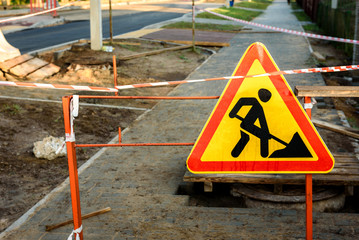 Road signs. Caution symbol under construction, work in progress sign.