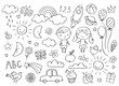 Vector hand-drawn kids doodle set. Drawings for children on white background. Baby shower related design elements set.