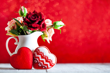 Wall Mural - greeting card with flowers and heart. background with copy space. selective focus.