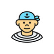 Boatswain, sailor, pirate flat color line icon.