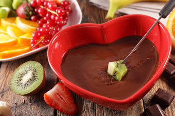 Sticker - gourmet chocolate fondue with various fruit- valentines day concept